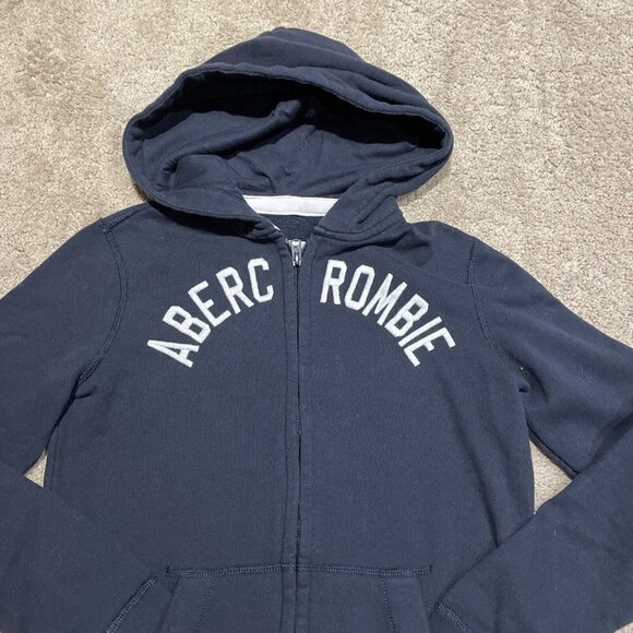 Abercrombie Kids Full Zip Hoodie Sweatshirt Size 13/14 Navy Blue Spellout - Picture 3 of 7
